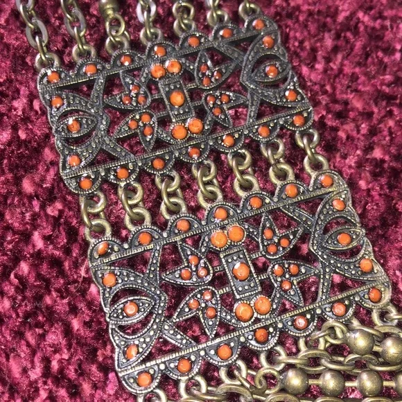 Chain Bronze Belt Featuring Orange Jewels - Picture 4 of 10